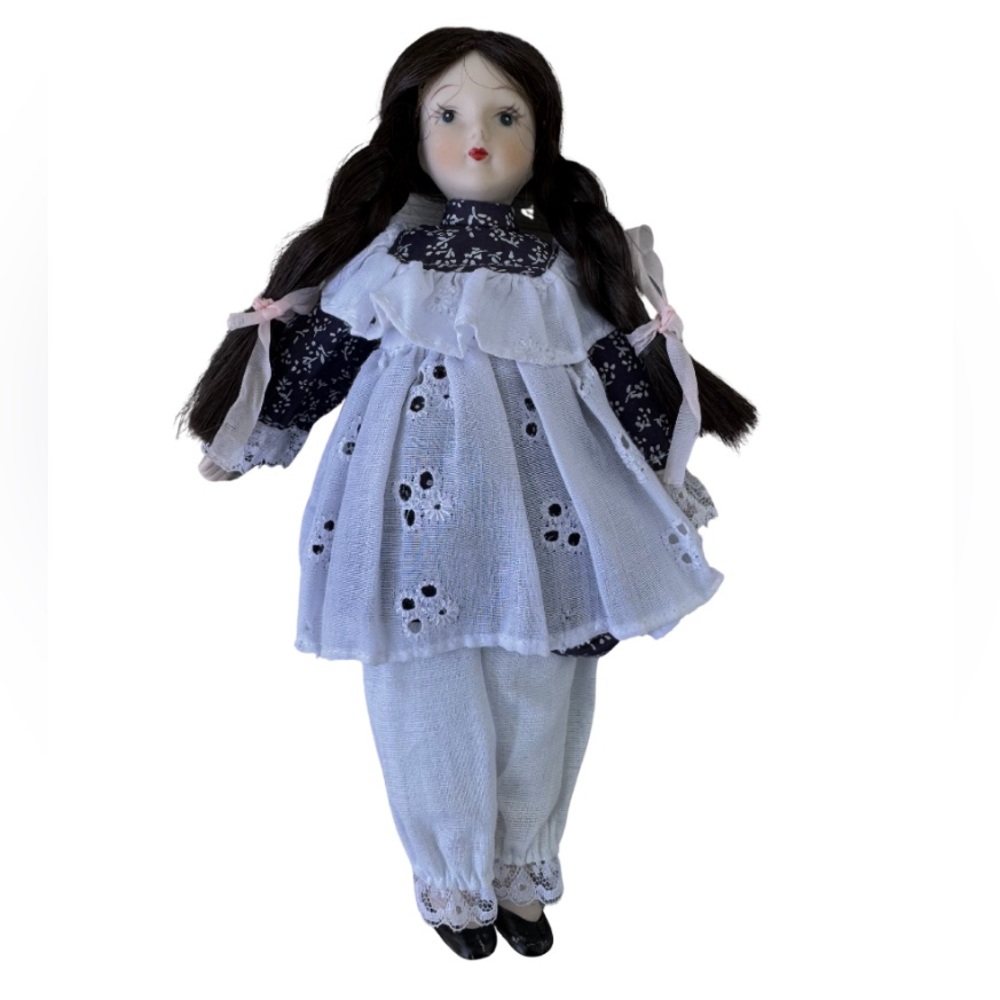 Vintage Charming White and Black Porcelain Doll - Picture 1 of 8